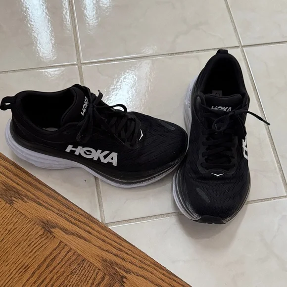 Hoka Black and White Athletic Shoes Bondi 8 - Picture 1 of 6